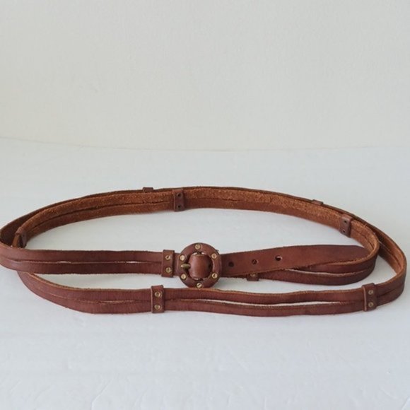 Vtg Unique Genuine Leather Double Hips Studded Belt Brown SZ. M-L main image 13